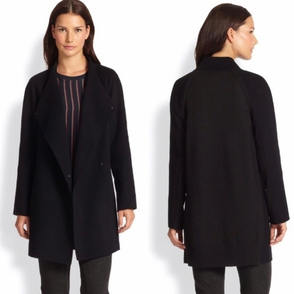 New Vince Sweater Back Drape Neck Black Coat NWT Large - Picture 1 of 16